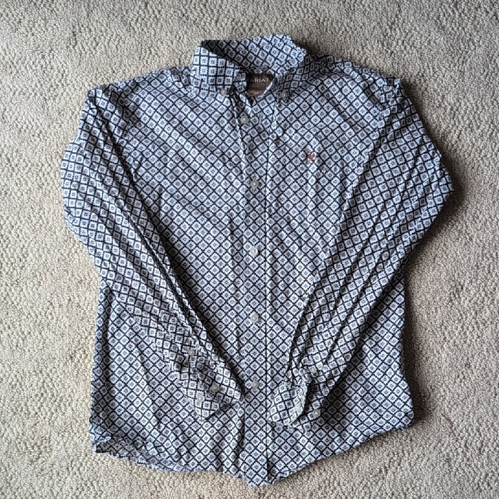 Ariat Boy's Black and White Geometric Button Down Shirt